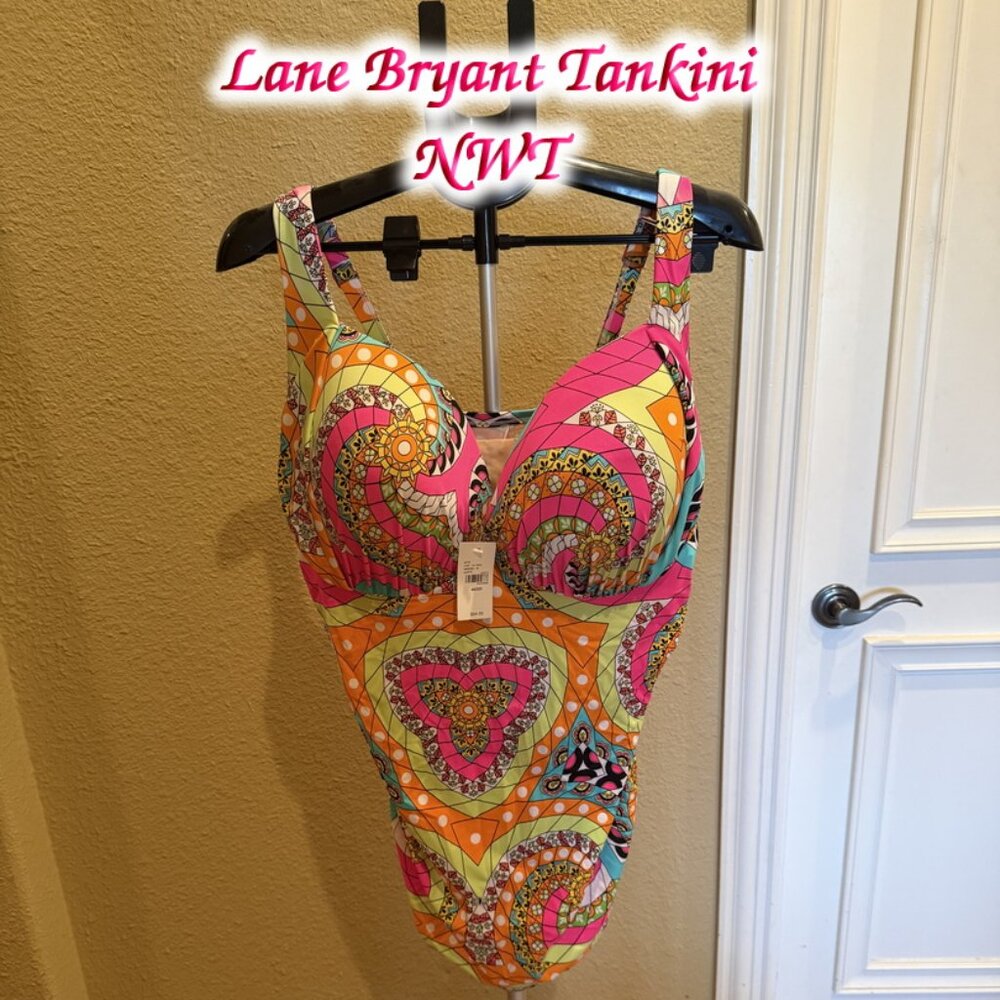 NWT Lane Bryant Swim Top Cacique Tankini 44DDD Underwire Molded Cup Adjust Strap - Picture 2 of 11